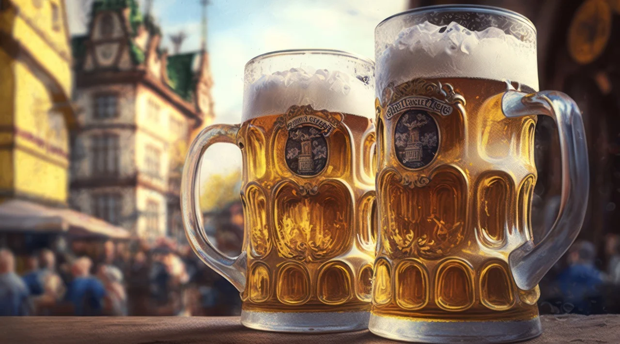 German-Beer-mug-on-a-table-in-Oktoberfest-in-Germany